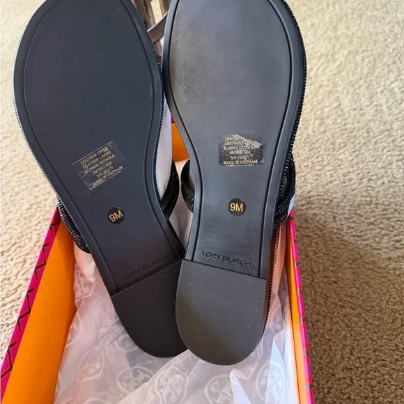 Tory Burch Miller Black Beaded Sandals Size 9 - Picture 2 of 4